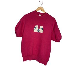 Made USA Vintage 80s Jerseez Short Sleeve Sweatshirt Pink Cats Size large